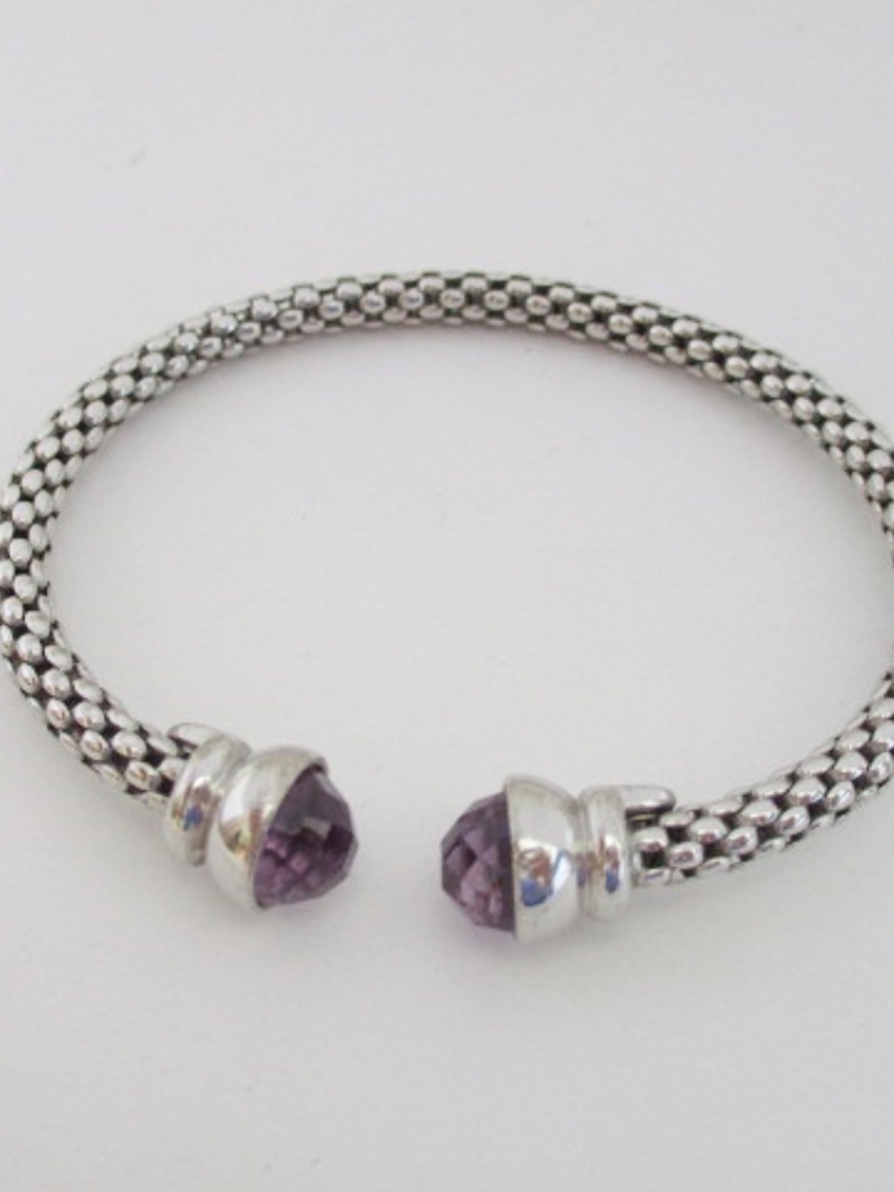 Sterling Silver Cuff Bracelet With Purple Stones